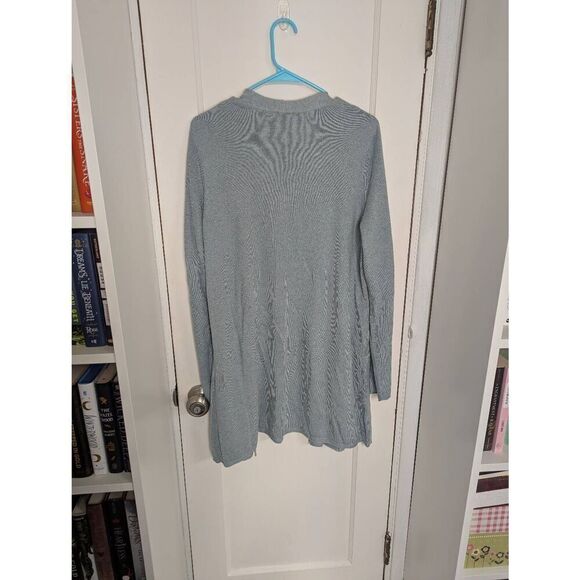 J. Jill Women's Long Open Front Pale Blue Knit Cardigan Sweater - Size L - Picture 5 of 7